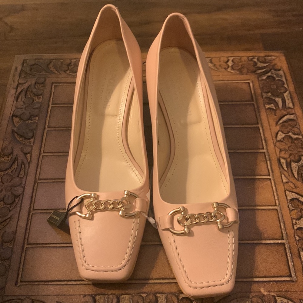 NAPOLEONI - Tan Square Toe Block Heels Genuine Leather Shoes| SZ 8.5 EU Size 39)